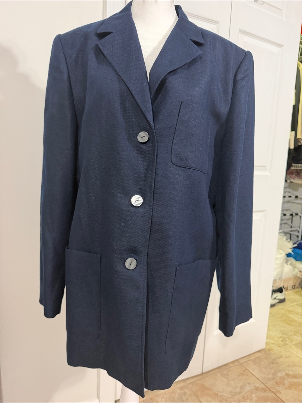 Talbots Navy Lines Single-Breasted Women's Blazer Jacket